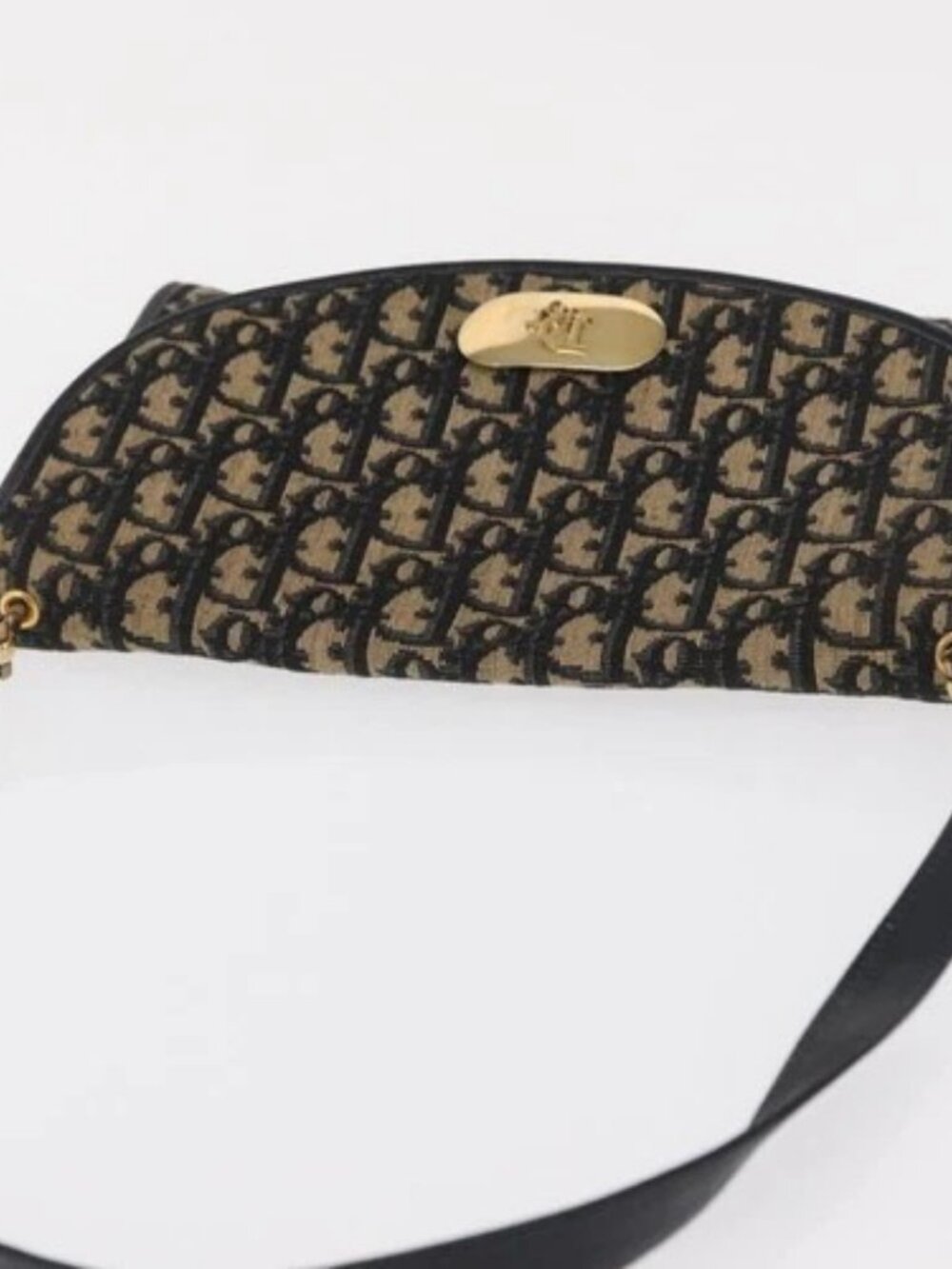 Christian Dior Trotter Canvas Shoulder Bag Navy Gold Auth BA10087 - Picture 5 of 16